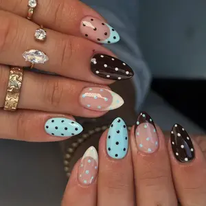 Change Your Nails, 24pcs Multicolor Polka Dot Press-On Nails with Jelly Glue and Nail File, Perfect for Festive Wear, Daily Use, School, Office, Party