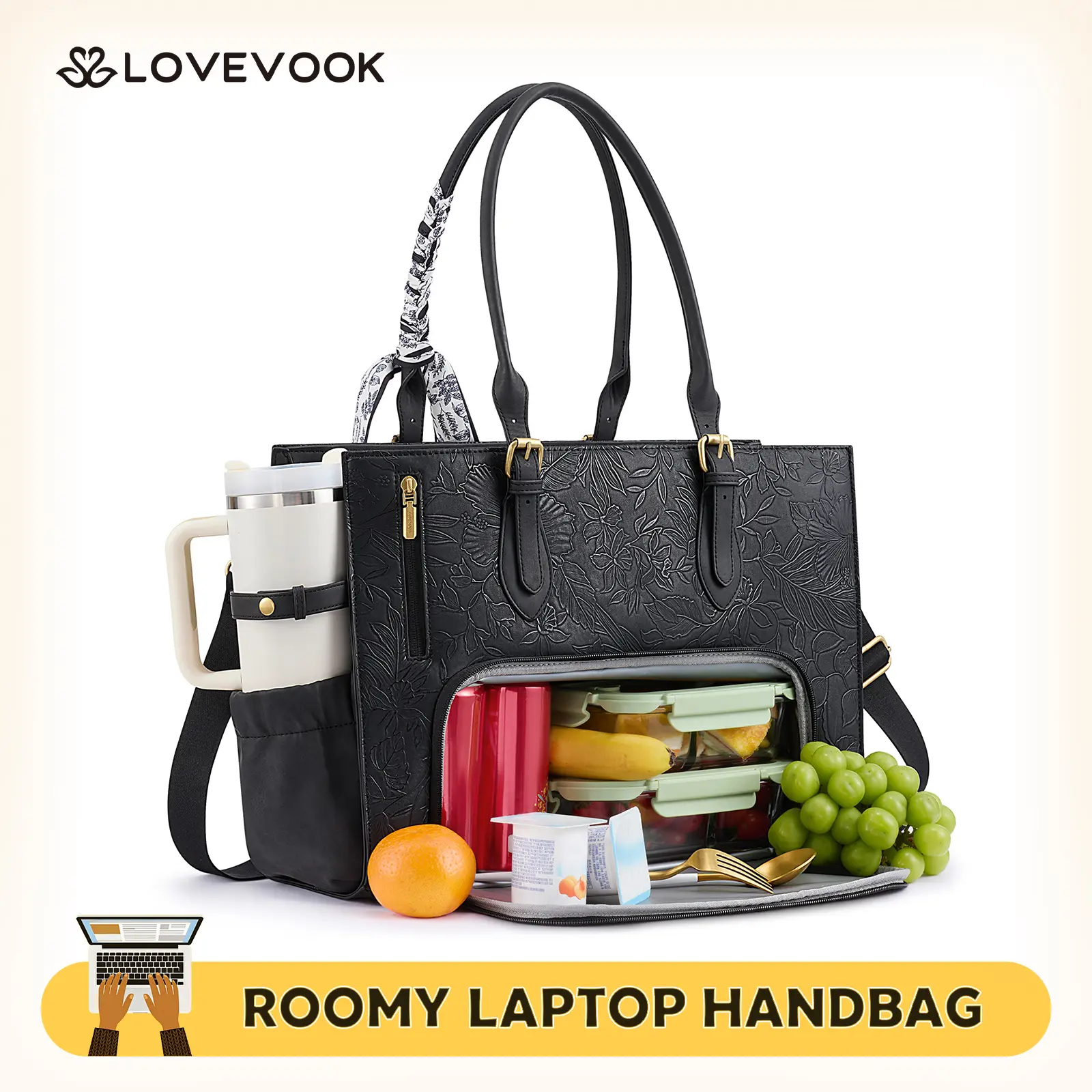 LOVEVOOK Lunch Tote Bag for Women,15.6Inch Large Capacity Work Bag with Insulated Lunch Compartment,Leak-proof,Multi-compartment Multi-function Suitable for Work,Teachers, Nurses,Moms and Casual Outings,TikTokShopBackToSchool