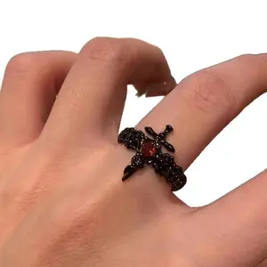 Forbidden Love Villain Gun Black Ring – Dark Aesthetic Statement Ring for Women, Sweet Cool Bad Girl Style Open Ring