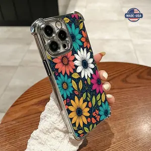 Dopular Retro Floral Pattern Four Comers Air Cushion Anti-drop phone case Suitable for iPhone 16 15 14 13 12 11 Pro Max Plus electroplated anti drop case Screen Protector Protection Protective Cover Smartphone Casing Cellphone Shockproof Flower