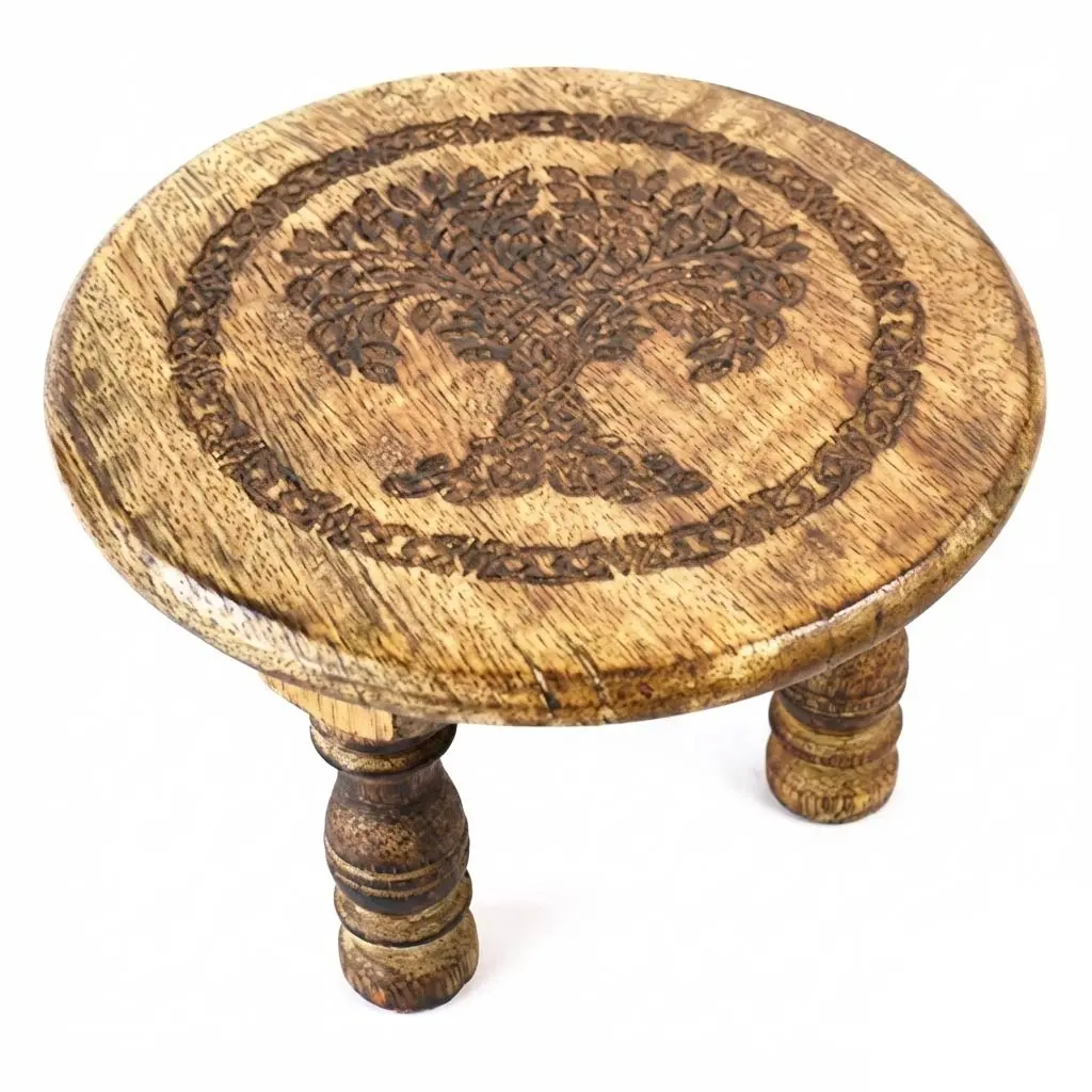 6" Tree of Life Altar Table — Sacred Wooden Display Stand for Ritual