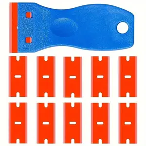 Set Of 11 Shawty Plastic Razor Blade Scrapers: 10PCS Blades & Contoured Grip for Sticker, Decal, Adhesive, Label, Paint, Glass, Car, Window, Stove Top & Caulk Removal!
