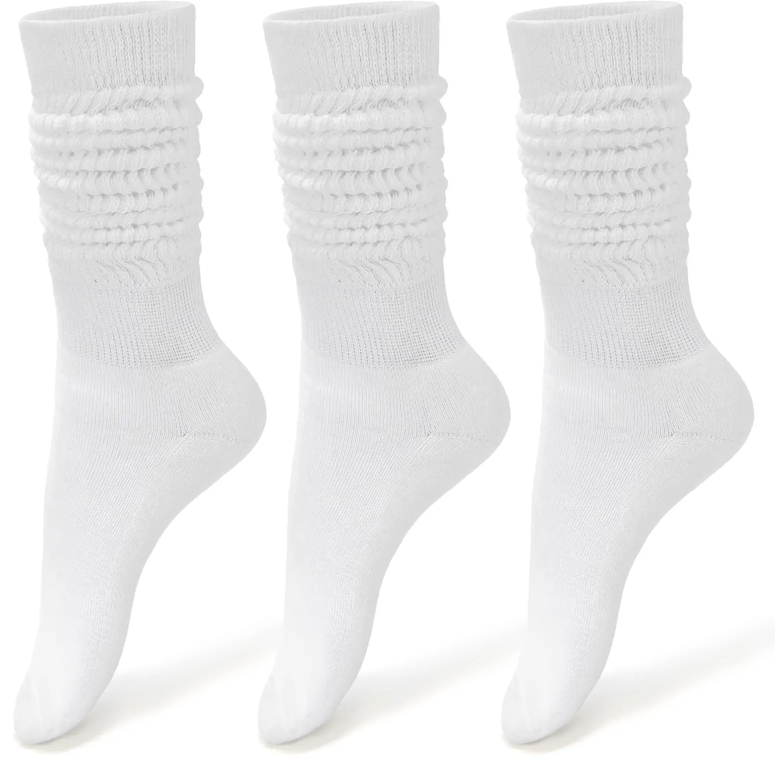 Women's Slouch Socks, 3 Pairs Chunky Scrunch Cushion Socks for a Stacked Look, Long Stretch Fit for All Seasons, Mother's Day Gift, Leggings, Mum, Birthday, Back To School, Boot Socks, Basic Fit