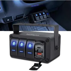 Nilight 3Gang Blue Rocker Switch Box w/ PD Type C | QC 3.0 USB Charger Voltmeter