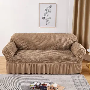 Stretchable Floral Embossed Sofa Cover with Skirt, Dustproof Sofa Protector, Home Living Room Decoration, Printed Sofa Slipcover