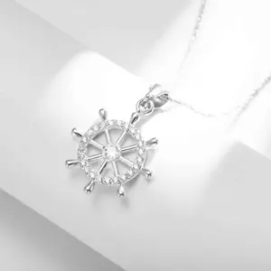 Zircon Ship's Wheel Necklace for Women: Fashionable Trendy Vintage Sophisticated Niche Unique.Gold and Silver Dual-Tone.metal birt day heart chain kit Zirconia Pendant christmas gifts for gf mom gift christmasgiftideas,summerwins