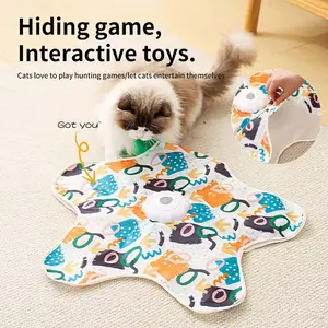 Electric Cat Turntable Pet Toy, Automatic Fun Hide and Seek, Training Cats to Move Flexibly, Simulated Feathers, Relieves Boredom