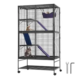 64.6-Inch Metal Small Animal Cage, 4-Tier Rolling Ferret Cage With Tray, 3 Ramps, Easy-Clean Wire Enclosure, Durable Multi-Level Housing For Small Pets, Suitable For Ferrets, Rats, Hamsters