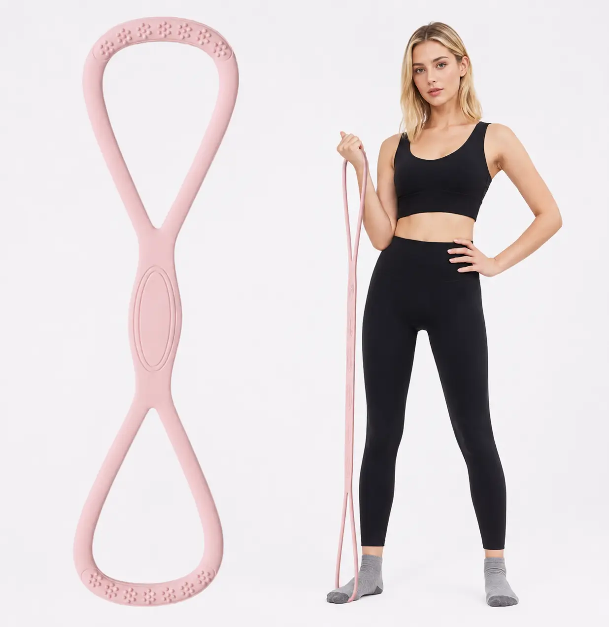 8-Character Resistance Band with Handles - Portable Sports & Outdoor Fitness Accessory for Sports Enthusiasts, Aiding Shoulder Opening & Back Shaping