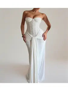 Elegant Strapless Corset Bodycon Long Formal Dress, Elegant Evening Gown, with Ruched Detail, Perfect for Evening Prom Party, Womenswear, Elegant Romantic Dress