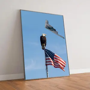 American Eagle & Flag Poster – Patriotic Wall Art with Stealth Aircraft for Living Room & Office Decor