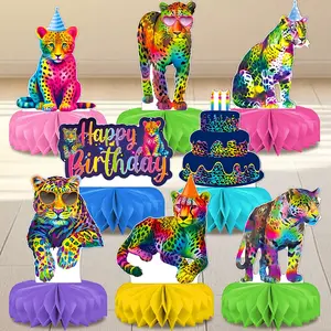 Neon Rainbow Leopard Honeycomb Centerpieces, Cheetah Print Birthday Party Decorations, Safari Animals Baby Shower Decor, Table Centerpieces