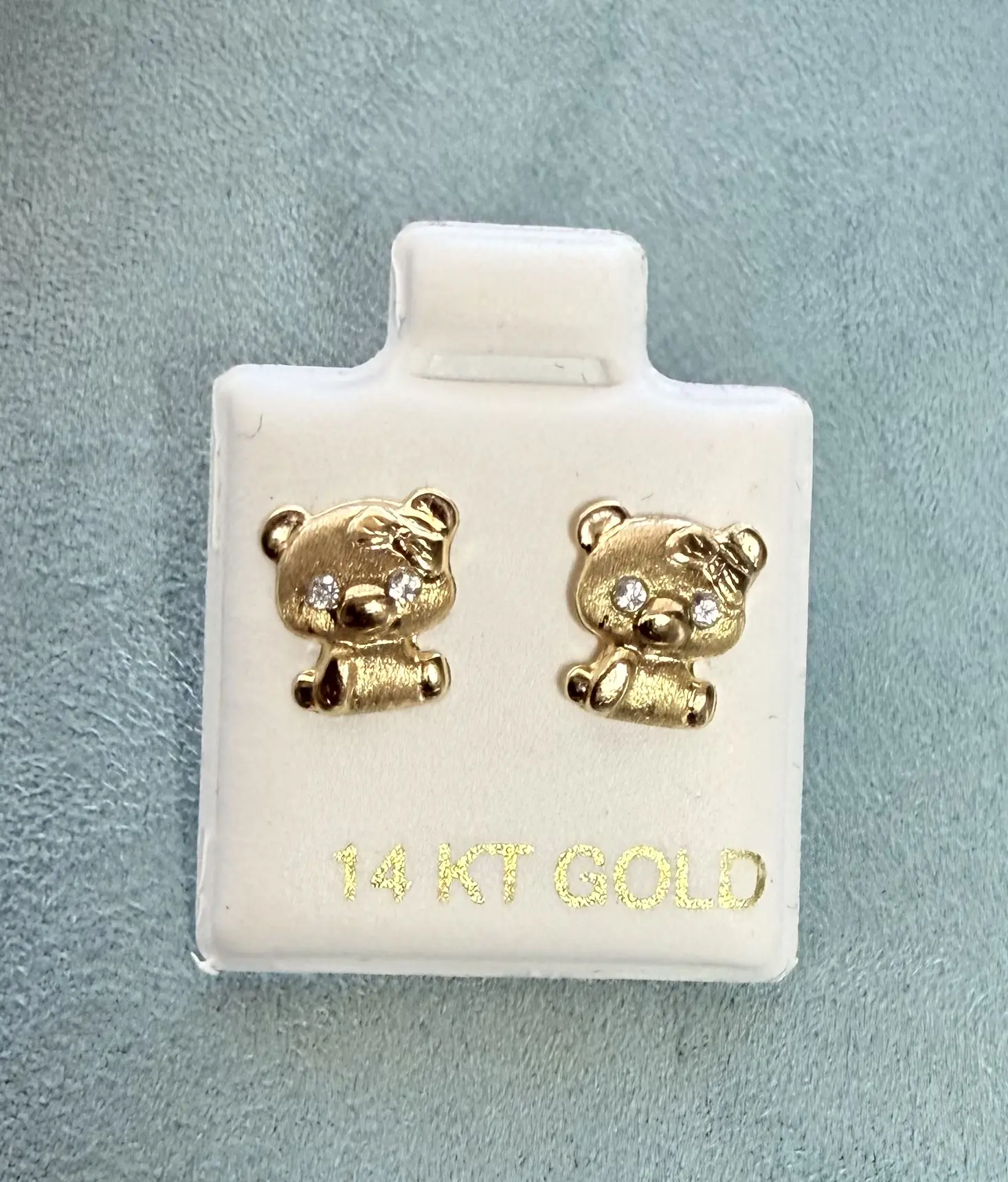 Cute teddy  bears 14k gold stud earrings