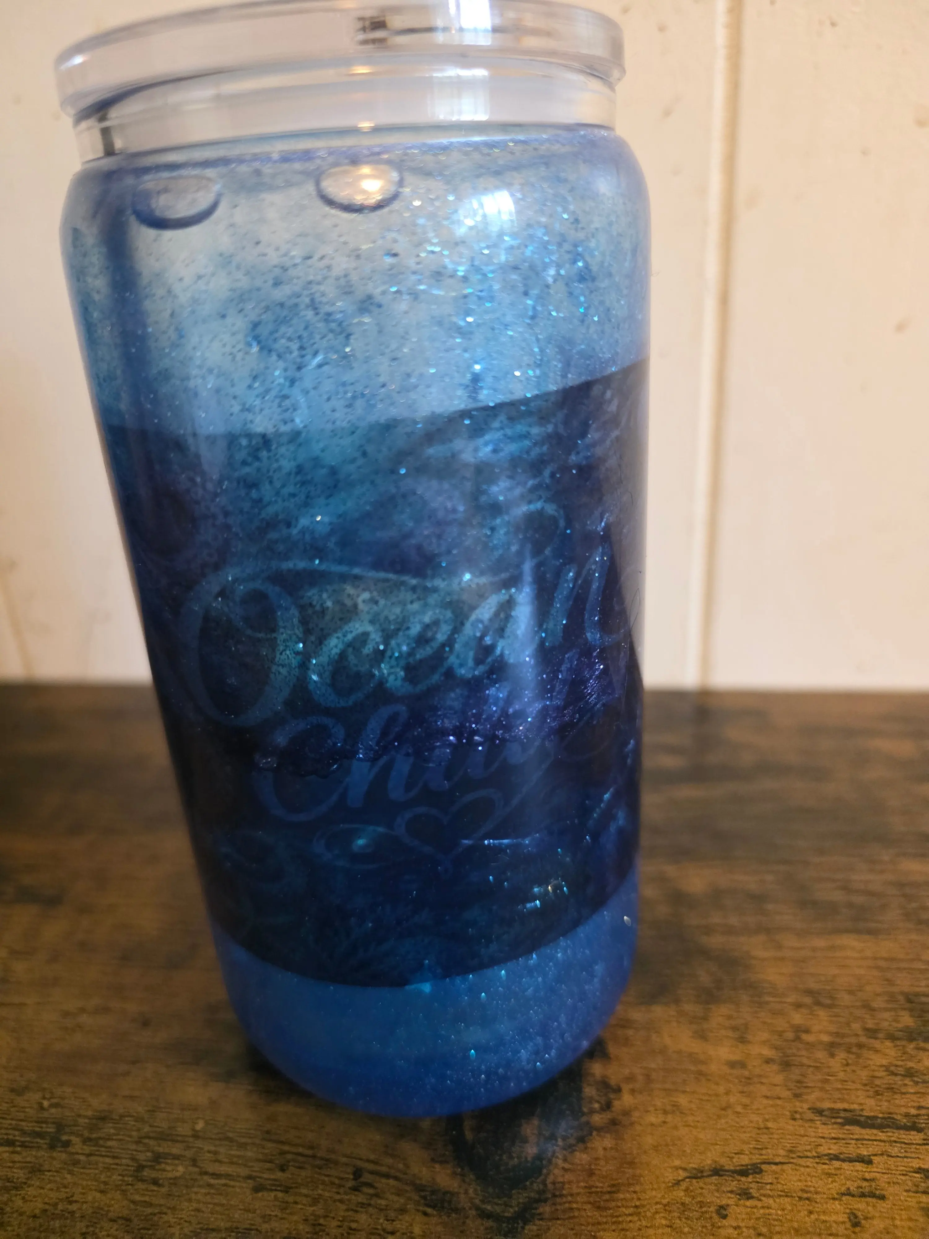 16 oz Glass Snow Globe – "Ocean Only" Blue Glitter