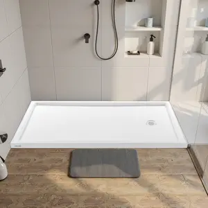 VEVOR Shower Pan, 60″ L x 36″ W Single Threshold Shower Base, Rectangle Acrylic & PVC Showering Base in White, Slip-Resistant Showering Pan Bases with Drain & Cover for Bathroom, Right Drain Location