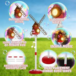 Automatic Bubble Machine, Adjustable Bubble Maker for Kids Ages 3+, Music & LED Lights, Adjustable Height, Includes 50ML Concentrated Solution, Bubble Liquid, Perfect Gift