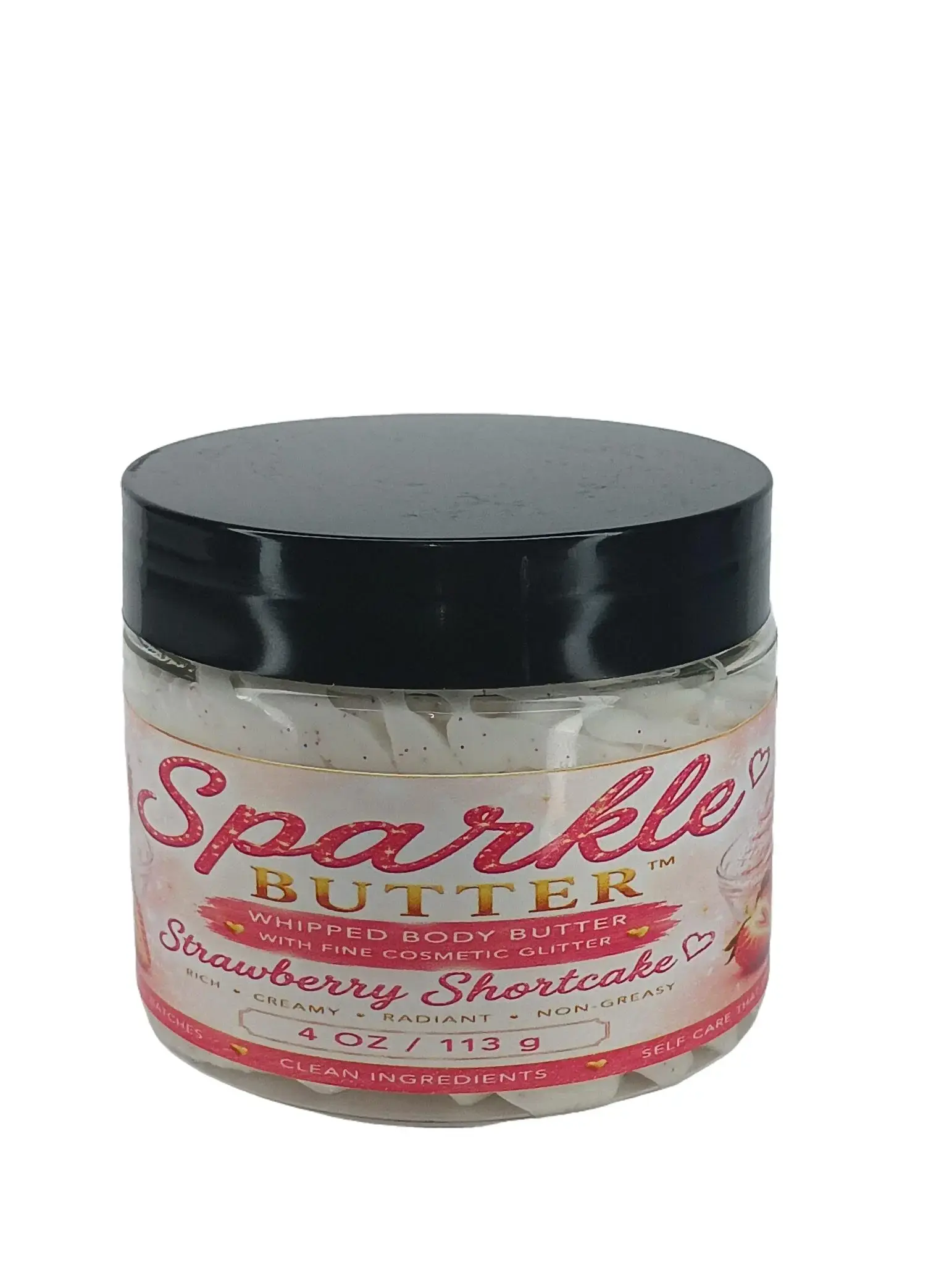 Sparkle Strawberry Shortcake Scented Glitter Fluffy Whipped Body Butter, Hydrating Moisturizer for Body Care