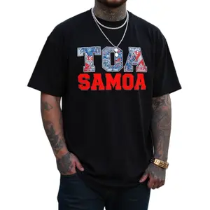 Men's TOA SAMOA Samoa Warrior T-Shirt - Bold Red & Blue Graphic, Lightweight Breathable Regular Fit, Machine Washable, Ideal for Summer, Sports & Streetwear