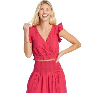 Women's Flutter Sleeveless Cropped Wrap Top - Universal Thread Red Striped XS Womenswear Tube