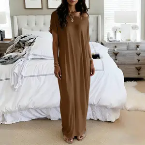 Women's Solid Color Short Sleeve Lounge Dress, Casual Comfy Short Sleeve Nightdress for Home Travel, Ladies Sleepwear for Summer All Seasons