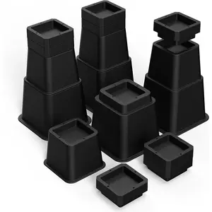 Bed Risers Heavy Duty, 12 Inch Adjustable Furniture Risers, Elevation in Heights 3,4,5,6,7,8,9,10,11,12 Inch for Couch, Bed, Chair, Sofa, Desk, Dorm Bed Risers, Set of 4, Black
