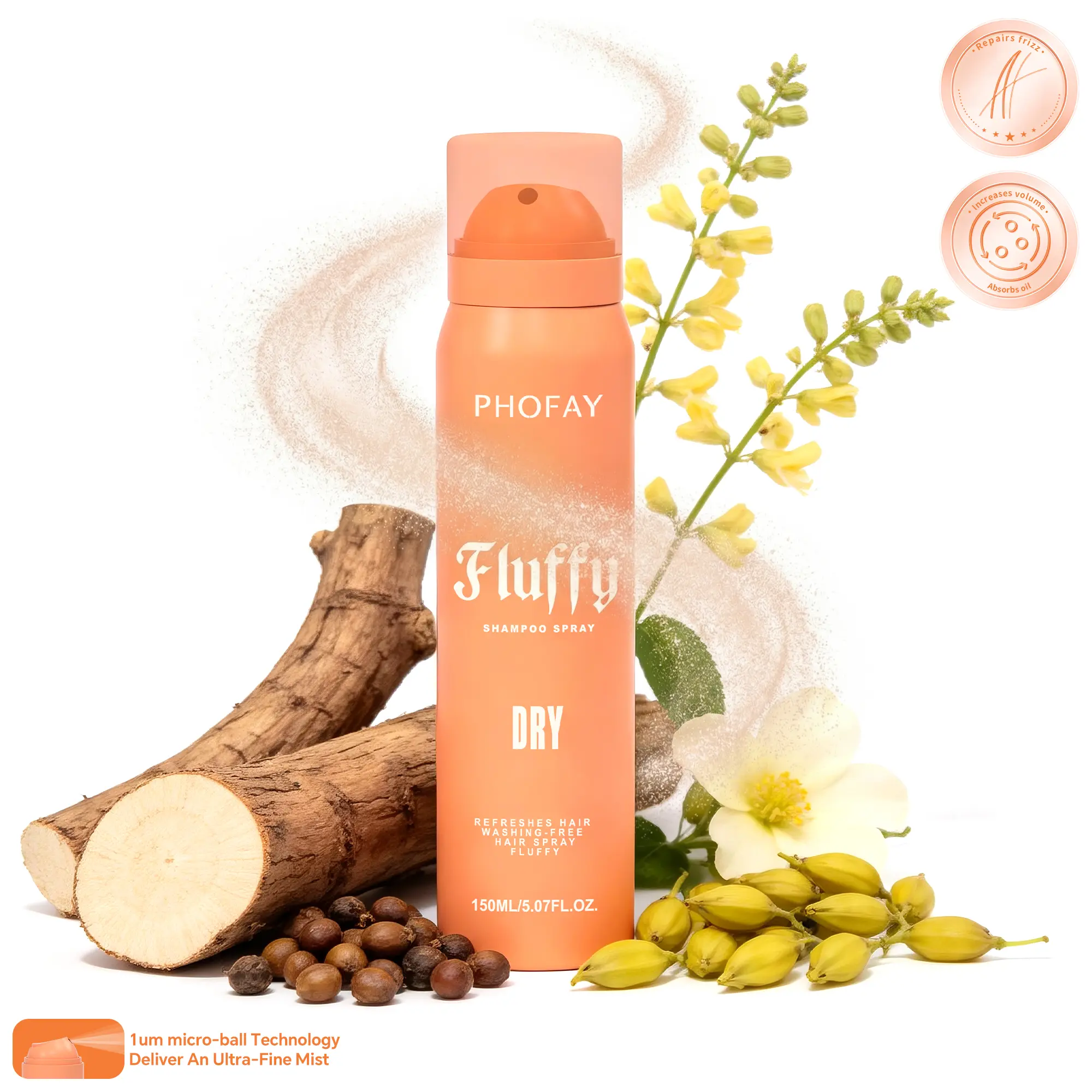 Instant Hair Dry Shampoo- No-Rinse Formula | Increases Texture & Fullness | Absorbs Oils & Impurities | Ultra-Lightweight, Non-Drying Formulation | All Hair Types