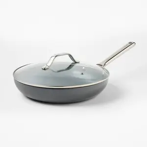12" Nonstick Ceramic Coated Aluminum Frypan with Cover Dark Gray - Figmint