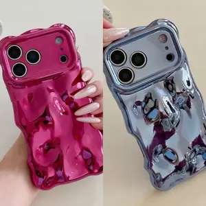 Luxury Curved Waves 3D Bubble Plating Phone Case For iPhone 17 Series Shockproof Soft Glossy Cover