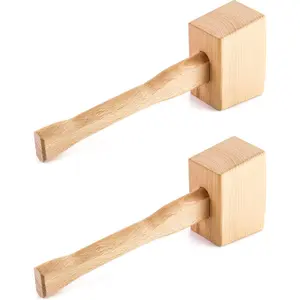 2 Pack 9.5" Wooden Mallet Beech Solid Carpenter Wood Hammer Manual Ice Mallet Woodworking Hand Tool