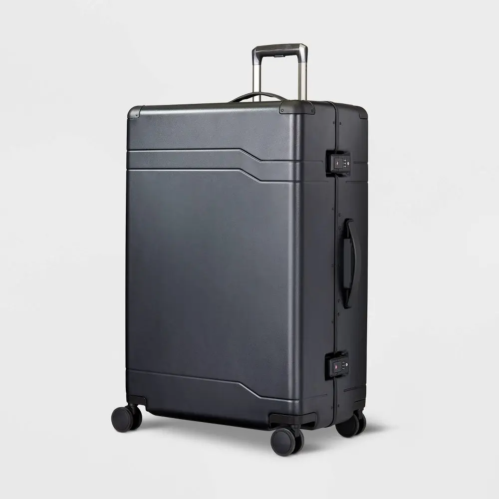 Hardside Checked Trunk Suitcase Spinner Hardshell Luggage Buckle