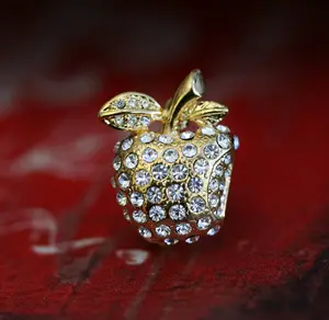 Crystal Bitten Apple Brooch Pin
