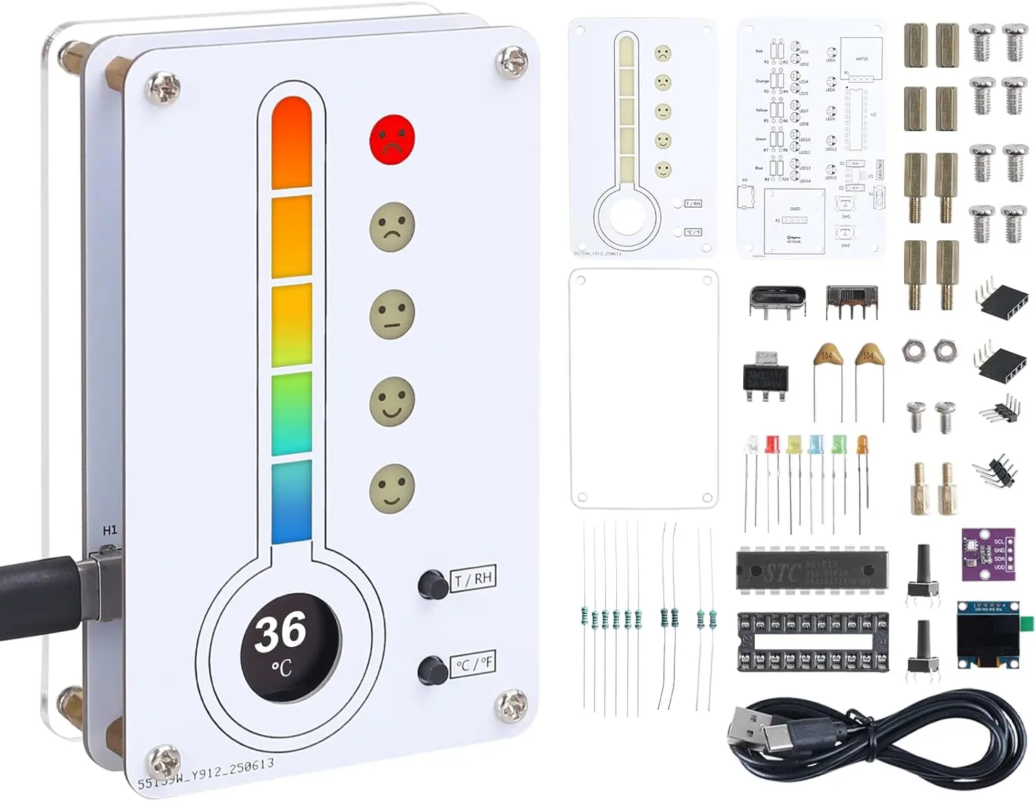 DIY Soldering Project, Temperature and Humidity Meter Soldering Practice Kit With Expression LED Indication ℃/℉ Thermo-Hygrometer DIY Electronic Kit for School Education Use In Room Home Indoor