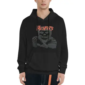 Misfits 1 Print Hoodie, Casual Polyester Knit Fabric Pullover, Loose Fit, with Kangaroo Pocket