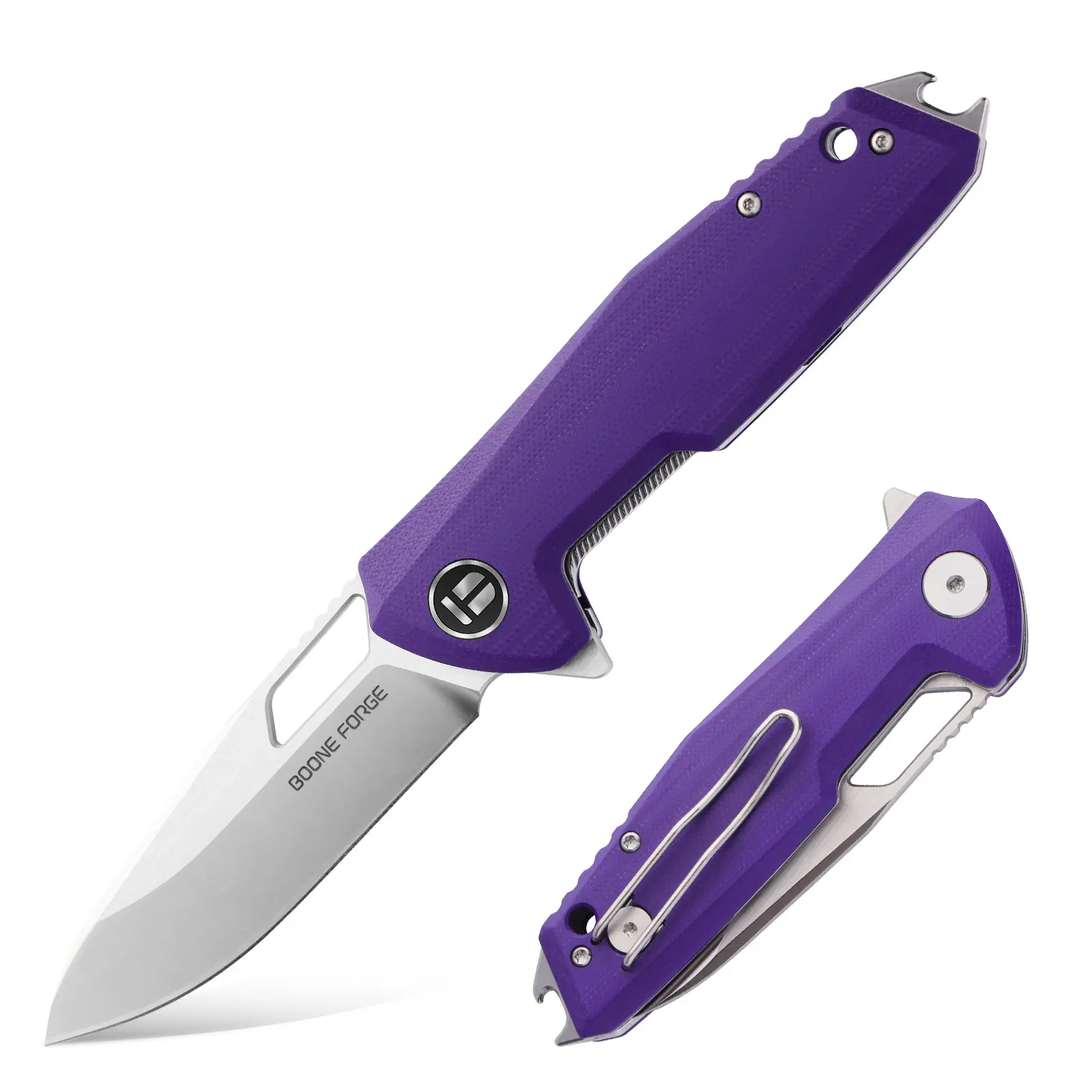 BOONEFORGE Berserker Compact Flipper & Thumb Hole EDC Pocket Knife for Adults, 7.8cm (3.07in) 14C28N Drop Point Blade, 3.2mm Thick G10 Handle, 131g Camping Gear with Lanyard Hole & Built-in Bottle Opener for Bushcrafting, Outdoor Tasks, Unisex