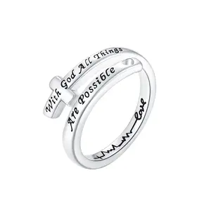 "With God All Things Are Possible" Cross Wrap Ring | Adjustable Heartbeat Faith Jewelry | Christian Gift for Women
