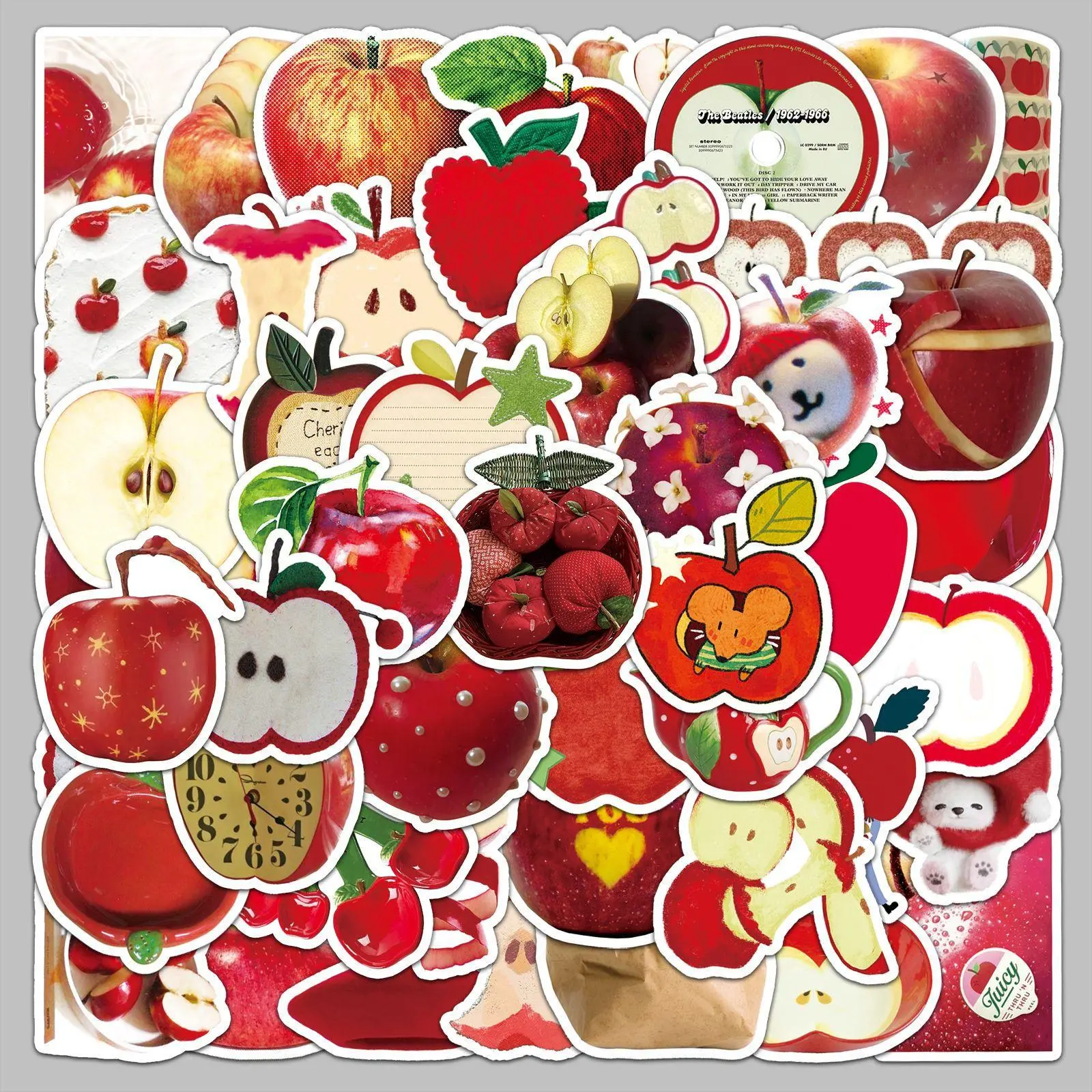 Apple Pattern Sticker Sheets, Cute Self Adhesive Decorative Stickers, DIY Decals for Water Bottle, Laptop, Cellphone, Smartphone, Devices, Phone Case, Scrapbooking, Journal Making, Screen Protector
