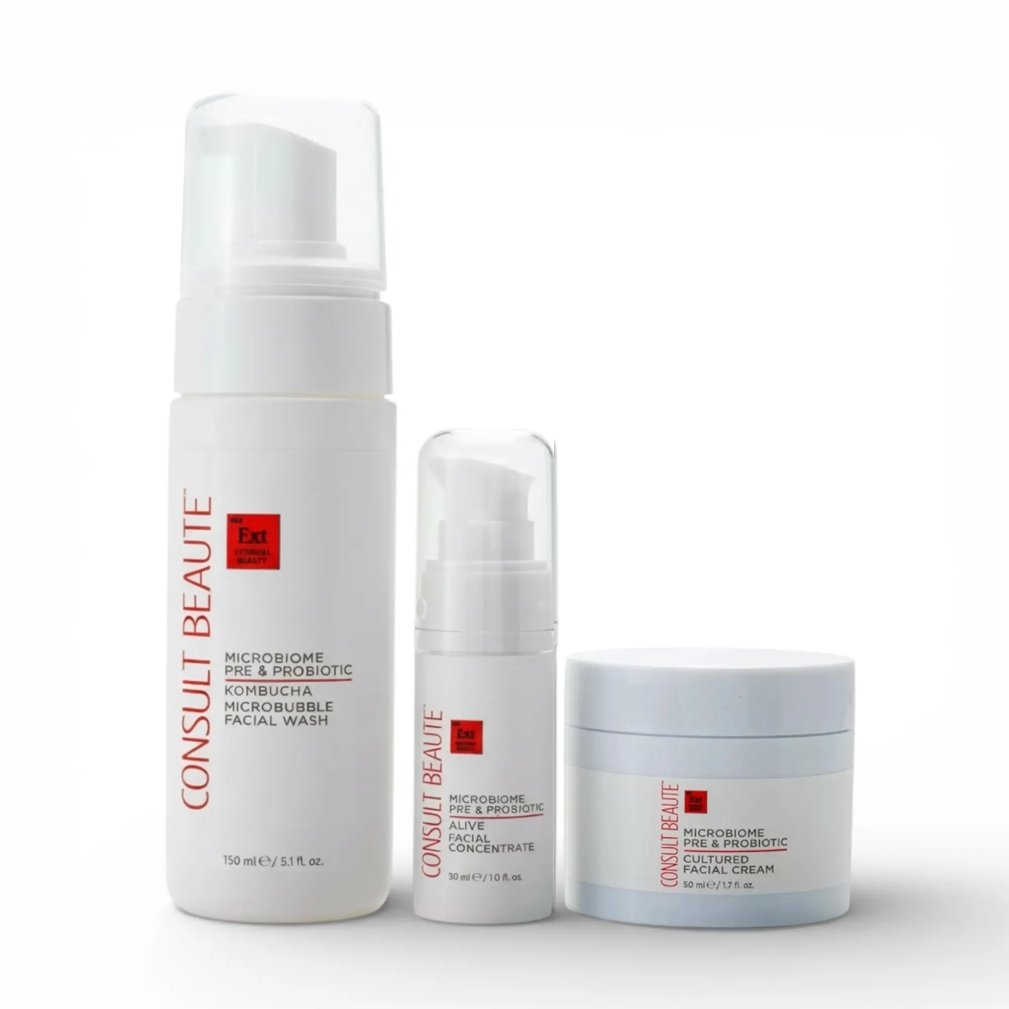 Microbiome Trio Set – Facial Wash, Cream & Concentrate, Gentle Cleansing & Balancing, Hydrates & Calms Complexion, Kombucha-Enriched, 3-Piece Set