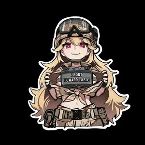 Blonde Tactical Anime Girl Vinyl Sticker, Cute Soldier Girl Decal for Laptop Car Water Bottle