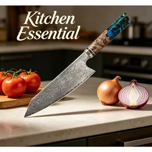 Handmade Damascus Steel Kiritsuke & Chef Knife,Forged Hammered Knife with Stabilized Rosewood Handle,Ideal for Multifunctional Kitchen Knife Precision Cooking,Ultra-Sharp Full Tang Blade for Professional Cooking for Daily Use,Best Gift for Men/Father