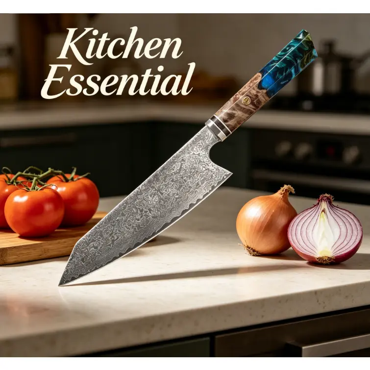 Handmade Damascus Steel Kiritsuke & Chef Knife,Forged Hammered Knife with Stabilized Rosewood Handle,Ideal for Multifunctional Kitchen Knife Precision Cooking,Ultra-Sharp Full Tang Blade for Professional Cooking for Daily Use,Best Gift for Men/Father