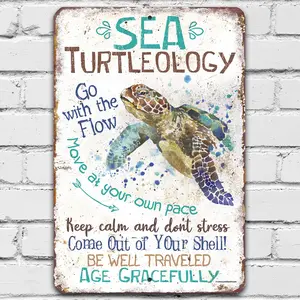 2D 8x12 Inch Sea Turtle Decor - Sea Turtleology - Durable Sea Turtle Gifts Metal Sign - Metal Sea Turtle Wall Decor - Sea Turtles Ocean Bathroom Decor - Great SeaTurtle Decorations for Home