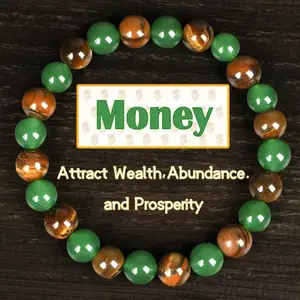 1pc Aventurine Money Attraction aesthetic Bracelet – Green Aventurine & Tiger Eye Prosperity Amulet, Natural Crystal Wealth & Abundance Charm for Birthday, Anniversary, Summer Vacations & Theme Parties stackable Christmas Gift