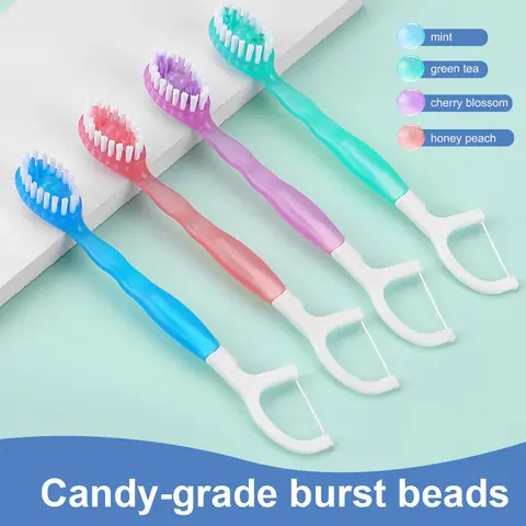 26 Pcs Adult 5-in-1 Disposable Mini Oral Toothbrushes - Pre-Pasted Mint Toothpaste, Durable Nylon Floss, Pick, Tongue Cleaner, Cleaning Brush, Travel-Size Boxed Dental Tool, Plaque Removal, Compact Purse Stuffers Toiletries