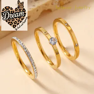 Cross-Border Stainless Steel  Three-Piece Set Light Luxury  Ladies Ring