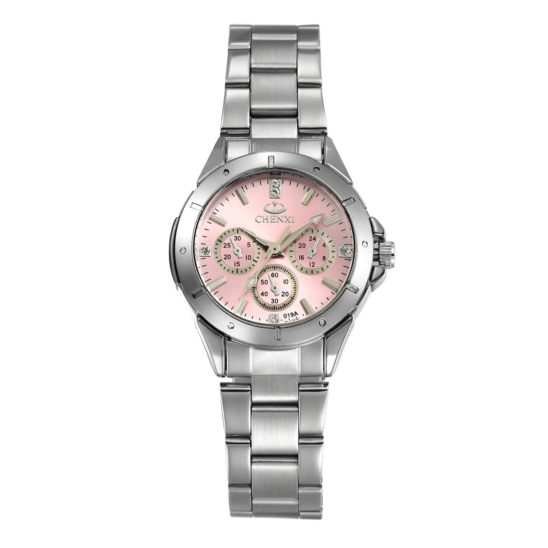 OIDEA Women's Dress Watch, Wrist-Type Quartz Watch with Pink Bar Index Dial, 3 Subdials, Japan PC21 Movement & Stainless Steel Band, Wrist-Type Quartz Watches