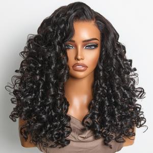 【LIVE】180% Density Bouncy Curls Glueless 5x5 Closure Pre-Cut Lace Layered Curly Wig Breathable Cap  - US Only