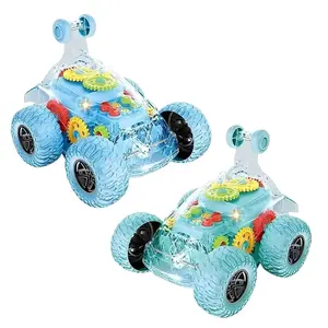 Electric Transparent Stunt Car Toy, Cool Body Visible Gear with Music & Lights, 360 flips 4WD Wheel Stunt Crawler Car, Easter Birthday Gift