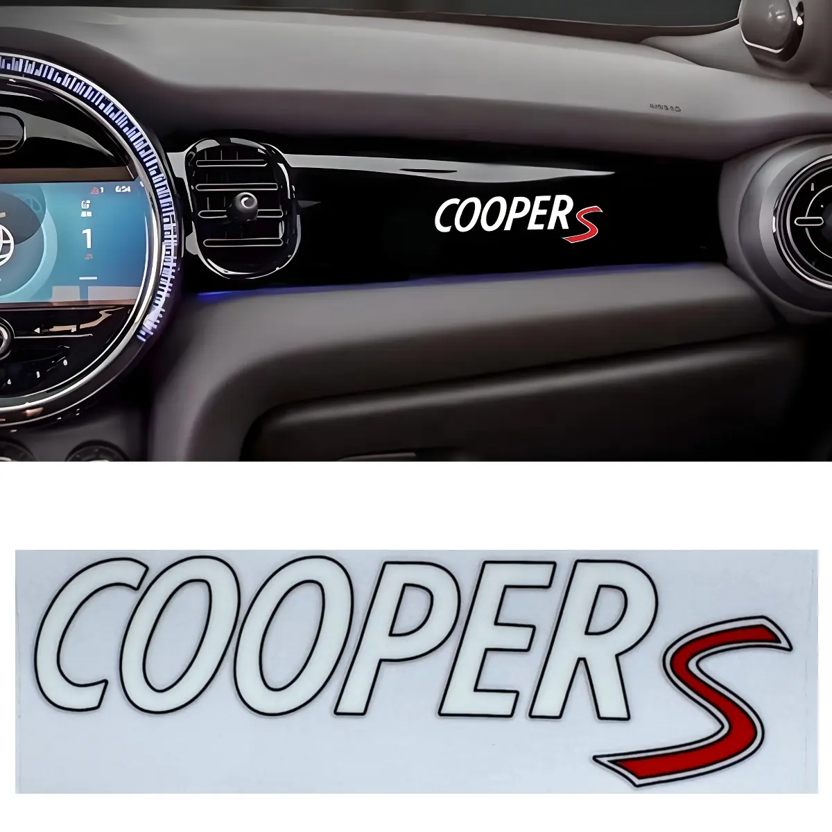 1PC Car Sticker Sporty Cooper S Decal with Exclusive Interior Logo Element for MINI Car Dashboard Distinctive Decoration Eye-Catching Personalized Interior Identification Sticker Car Accessories Automobile Decals Automotive Decoration