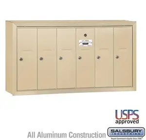 Salsbury Surface Mounted Vertical Mailbox 6 Door with USPS Access, Sandstone - 3506SSU
