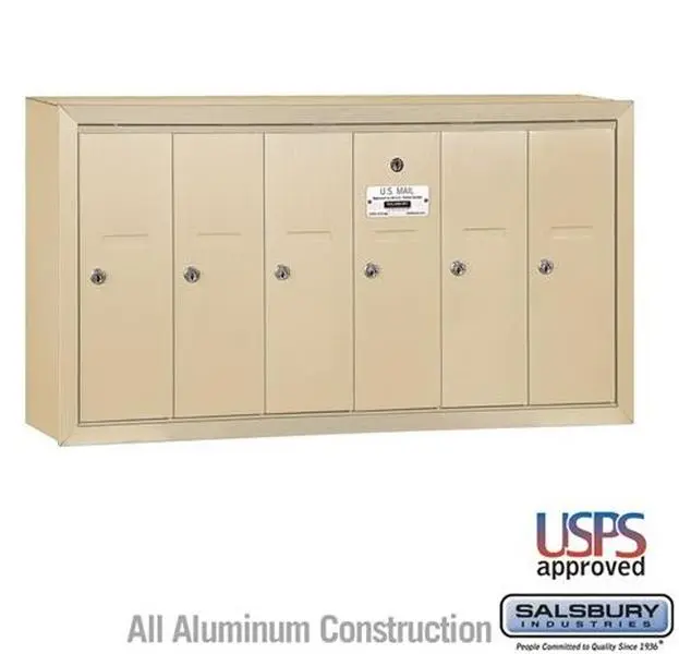 Salsbury Surface Mounted Vertical Mailbox 6 Door with USPS Access, Sandstone - 3506SSU